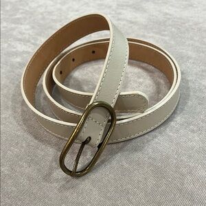 Persaman New York Cream Leather Belt with Brass Buckle 95cm